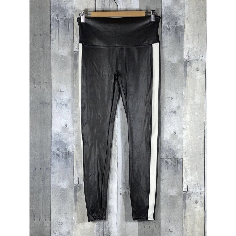 SPANX FAUX LEATHER SIDE STRIPE LEGGINGS (20187R) BLACK SIZE - LARGE $110